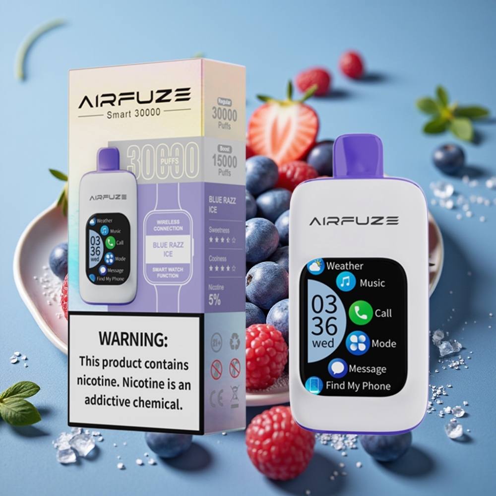 AirFuze Smart 30000 Puff Pod Ricarica USB-C Blu Lampone Ghiaccio Touch Screen TFT