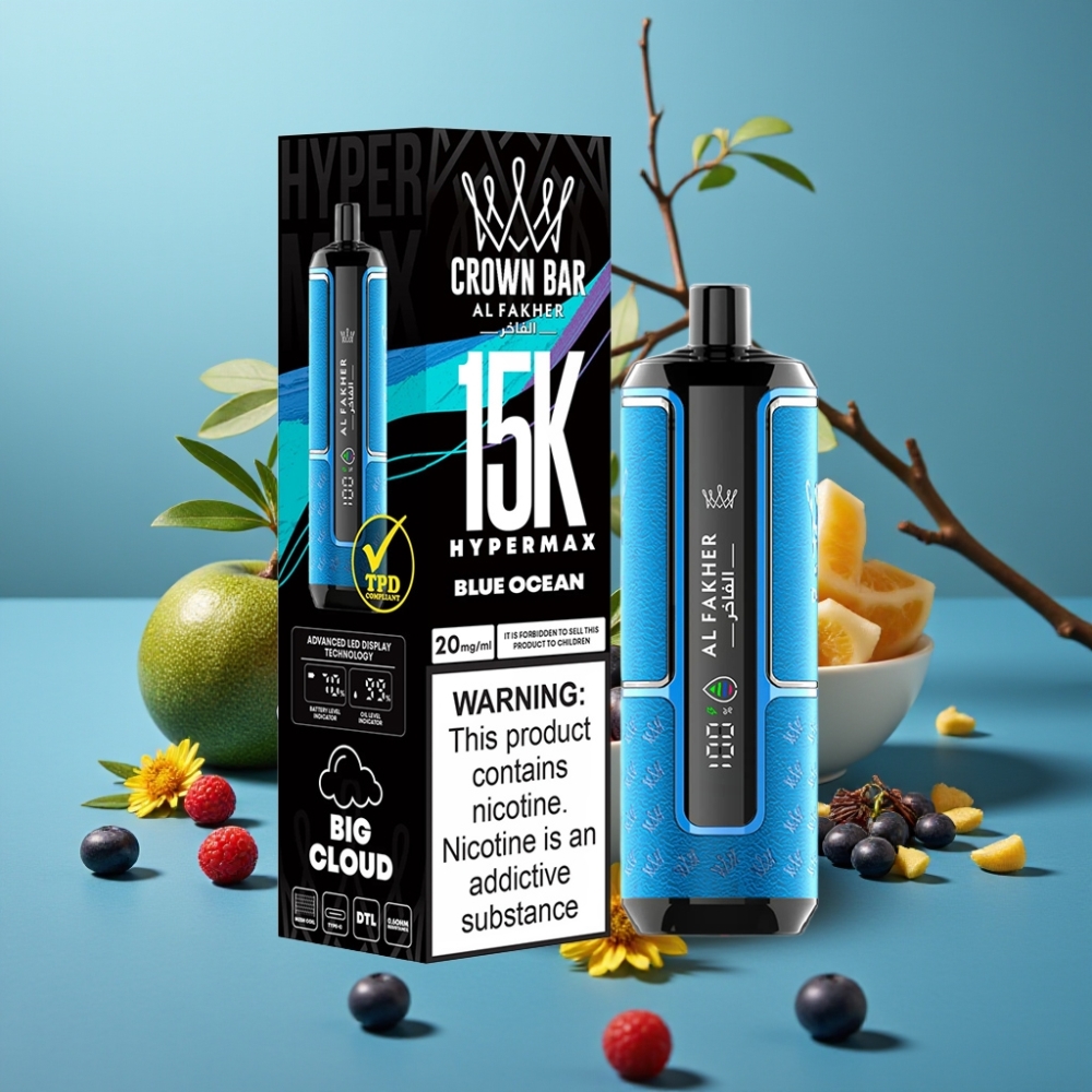 Al Fakher Crown Bar 15K Hypermax Disposable Vape Kit Oceano Blu 22ml 600mAh