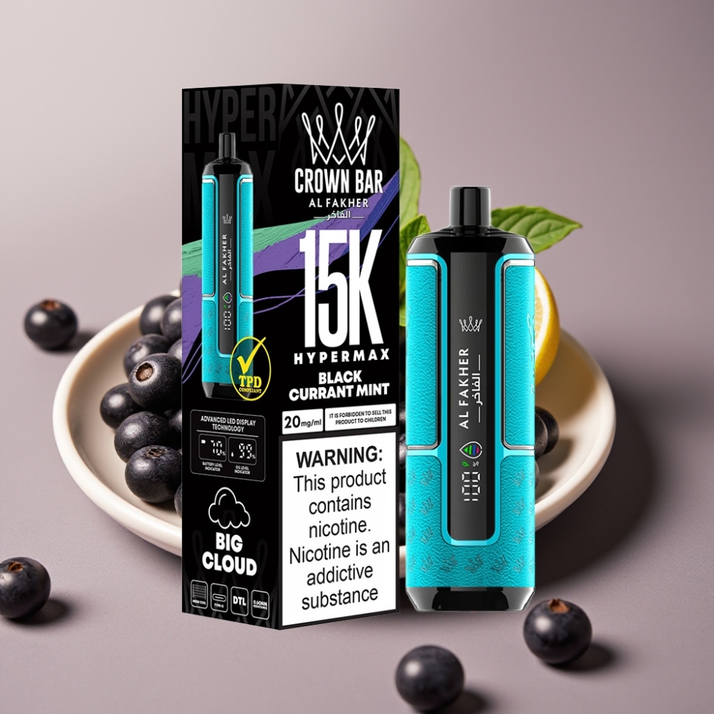 Al Fakher Crown Bar 15K Hypermax Disposable Vape Kit Ribes Nero Menta 22ml 600mAh