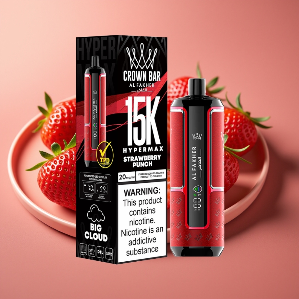 Al Fakher Crown Bar 15K Hypermax E-Liquido 22ml Fragola Punch Disposable Vape Kit