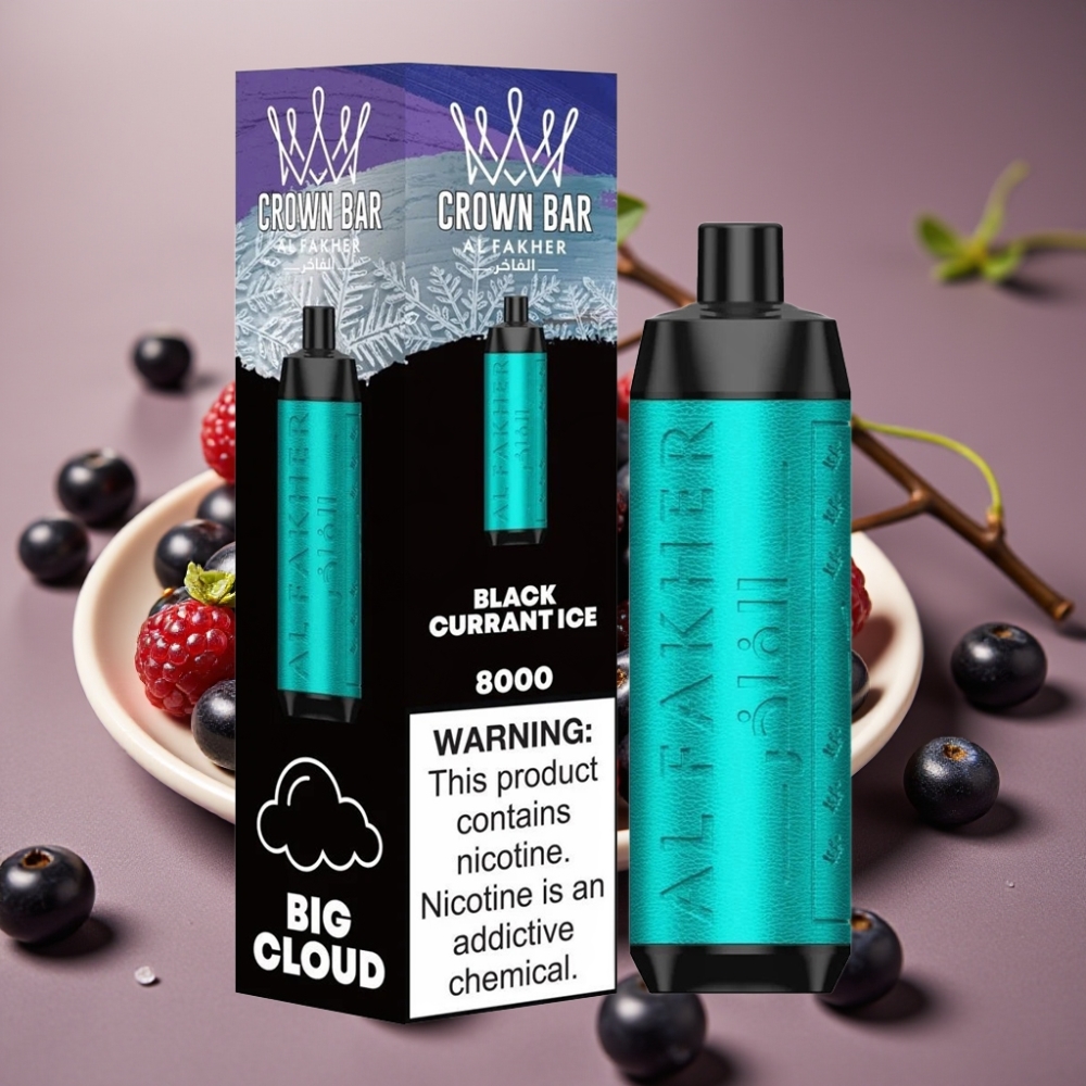Al Fakher Crown Bar 8000 Crystal Disposable Vape Ribes Nero Ghiaccio 600mah 18ml