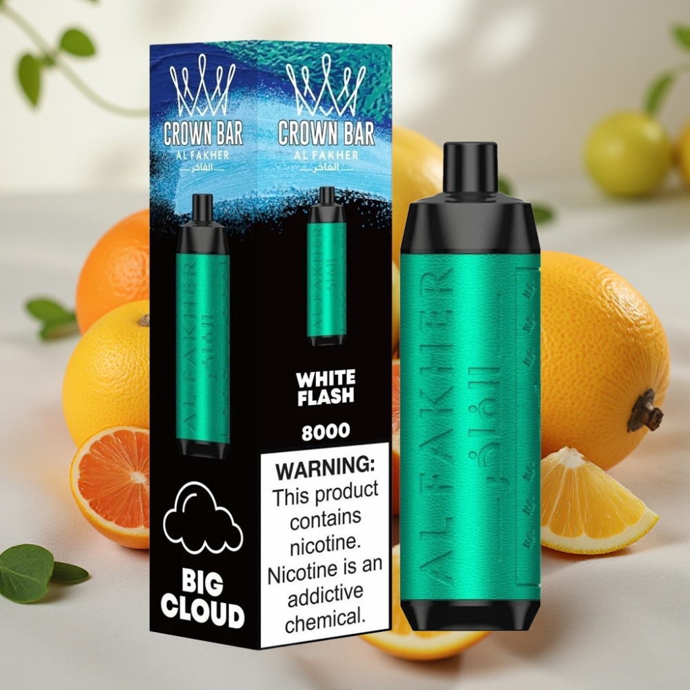 Al Fakher Crown Bar 8000 Crystal E-Liquido 18ml Ricarica USB-C Lampo Bianco