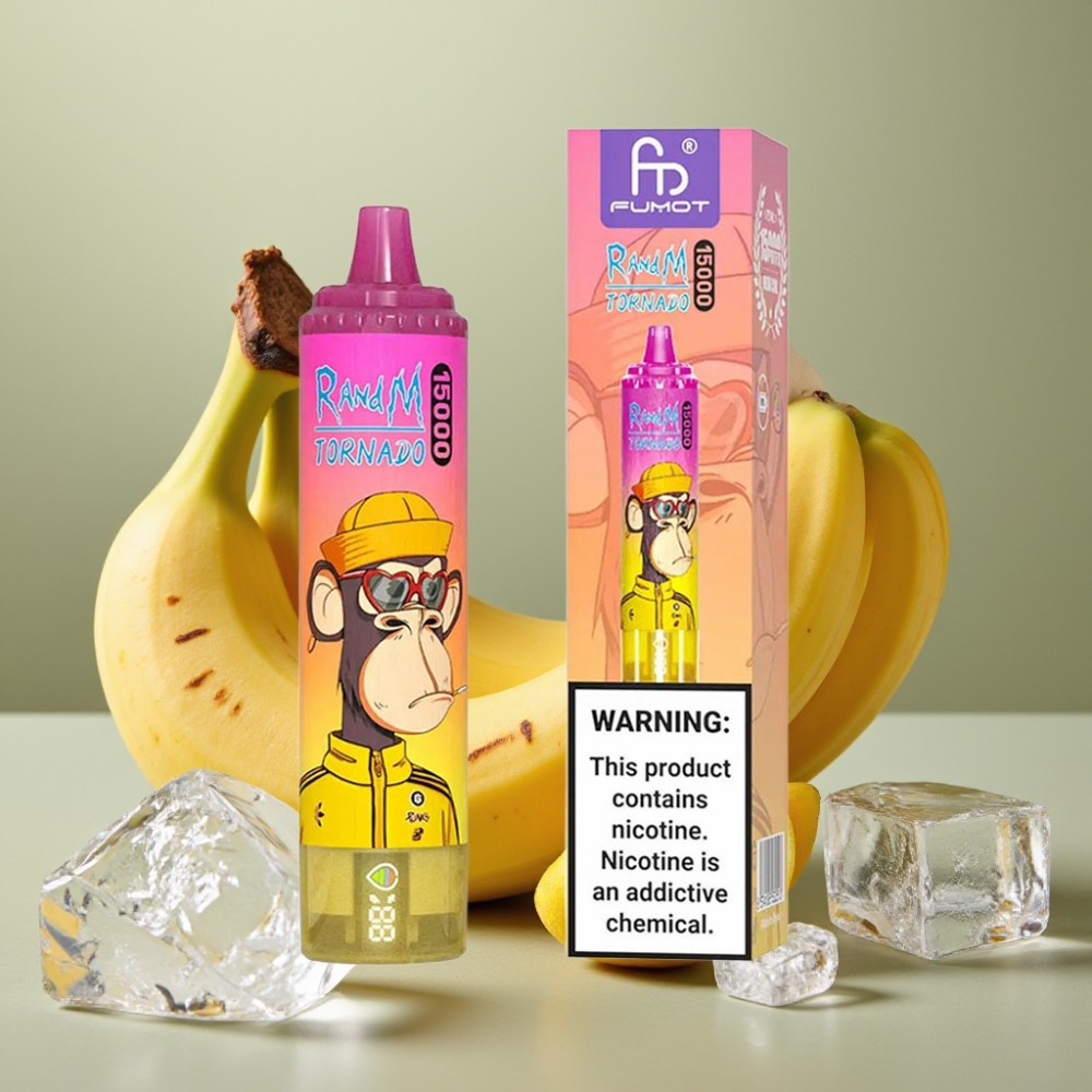 Fumot RandM Tornado 15000 Puff 25ml Ghiaccio di Banana Mesh 09 Ohm LCD