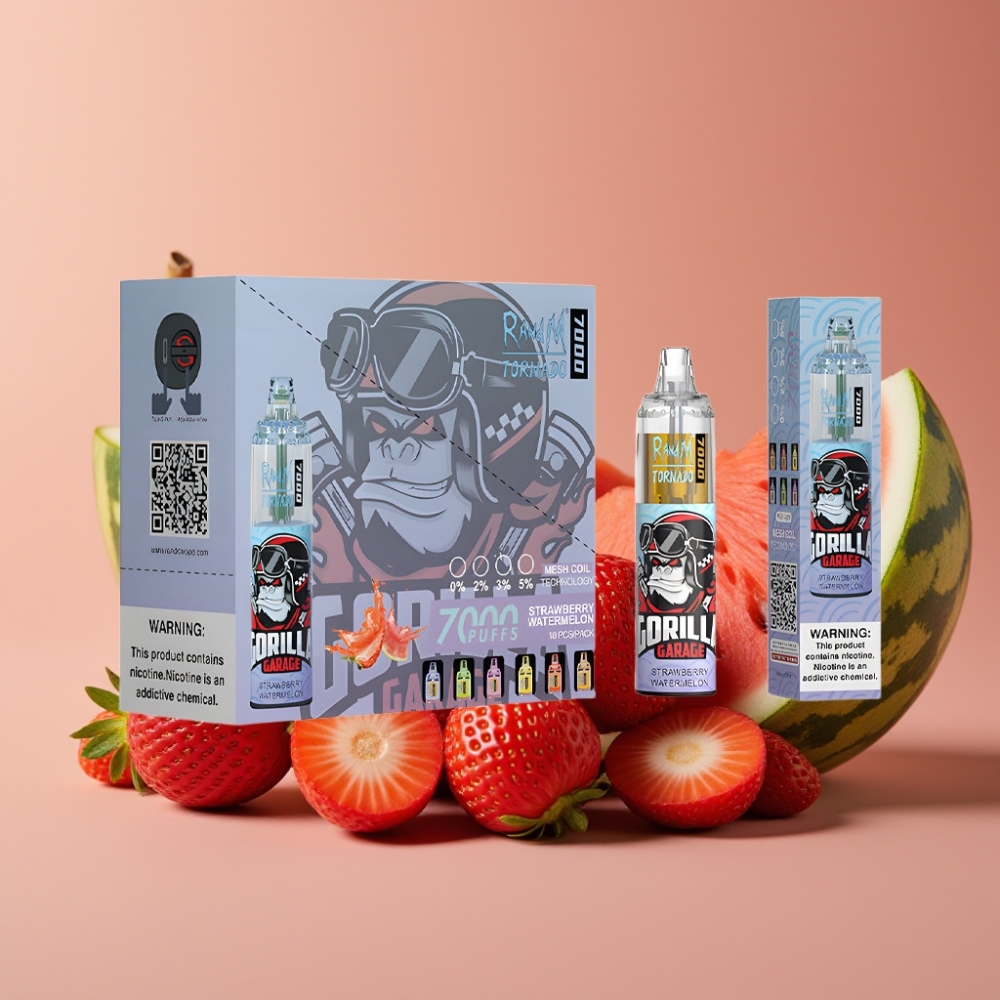 Fumot Tornado 7000 Puff Disposable Vape Fragola Anguria Mesh Coil Tipo-C RGB