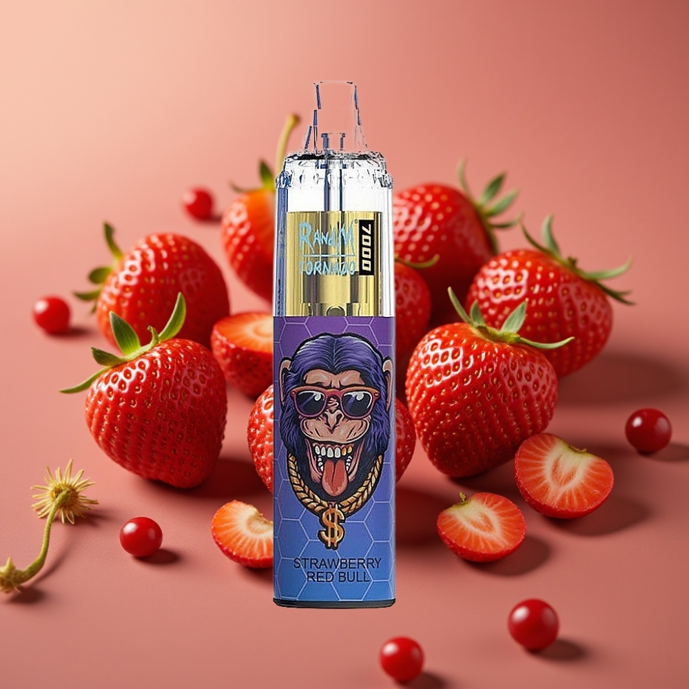 Fumot Tornado 7000 Puff Disposable Vape Fragola Red Bull Mesh Coil Type-C