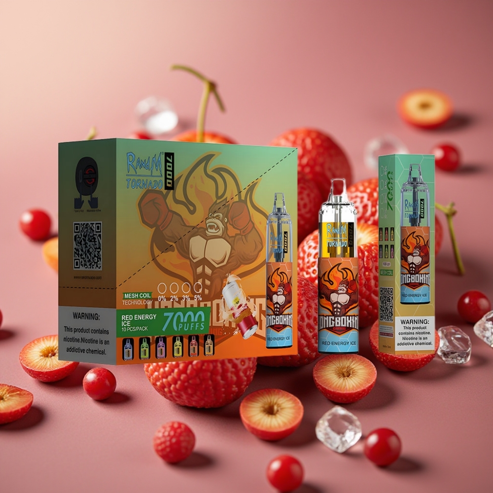 Fumot Tornado 7000 Puff Sigarette Elettroniche Monouso con Mesh Coil 14ML E-liquid Gusto Energia Rossa Ghiacciata