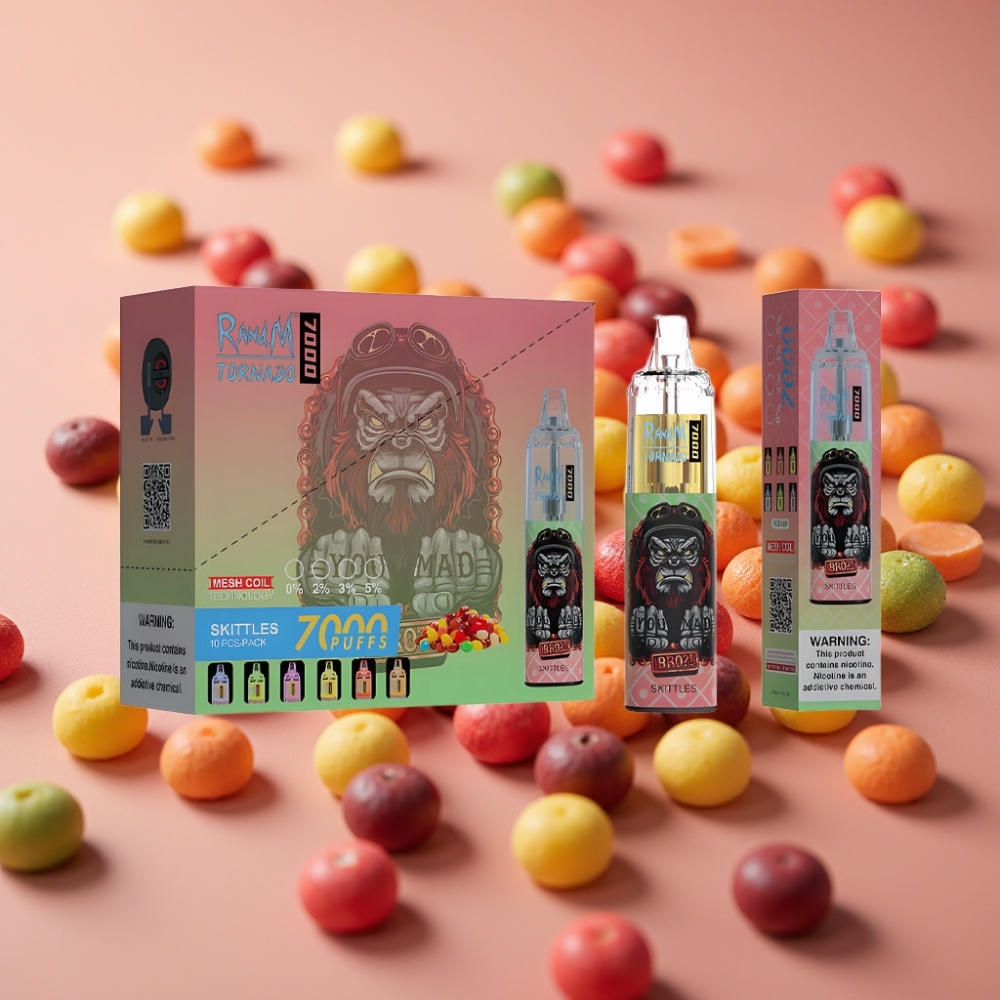 Fumot Tornado 7000 Puff Skittles 14ML Mesh Coil Tipo-C RGB Aria Regolabile