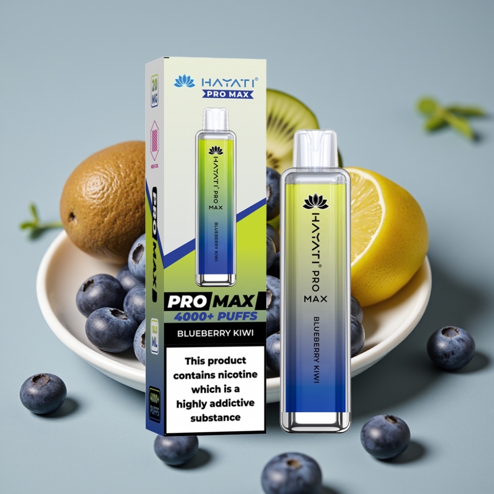 Hayati Pro Max 4000 Puff Ricaricabile Blu Mirtillo Kiwi con LED distributor Italy
