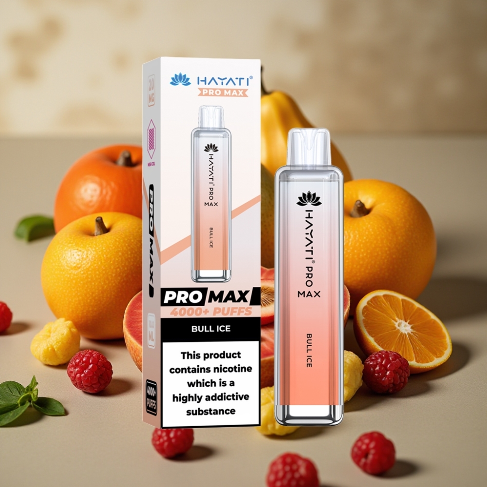 Hayati Pro Max 4000 Puff Ricaricabile Vape Dual Coil con Luce LED e Gusto Toro Ghiaccio