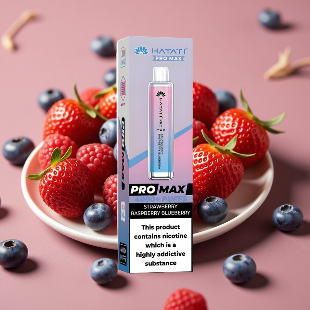 Hayati Pro Max 4000 Puff Ricaricabile con Fragola Lampone Mirtillo e LED
