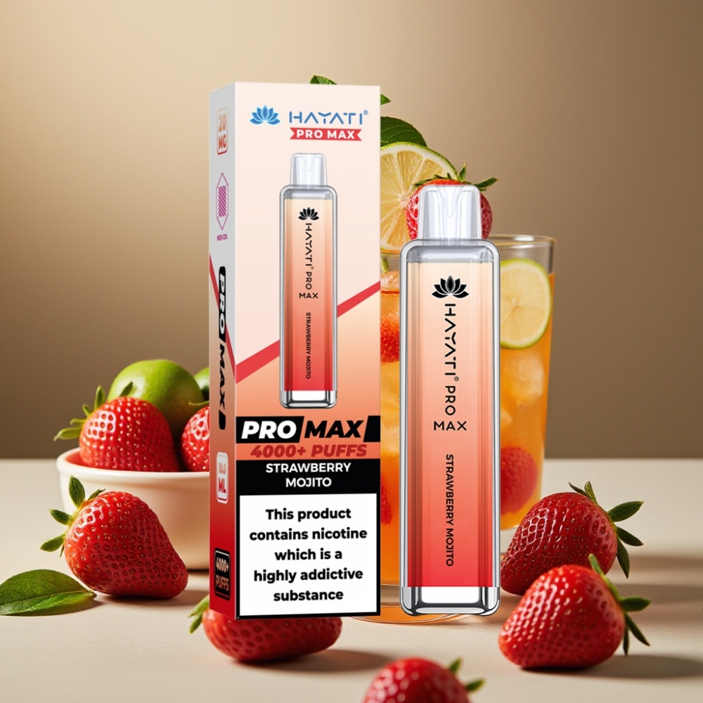Hayati Pro Max 4000 Puff Ricaricabile con LED e Doppia Bobina Mesh Fragola Mojito