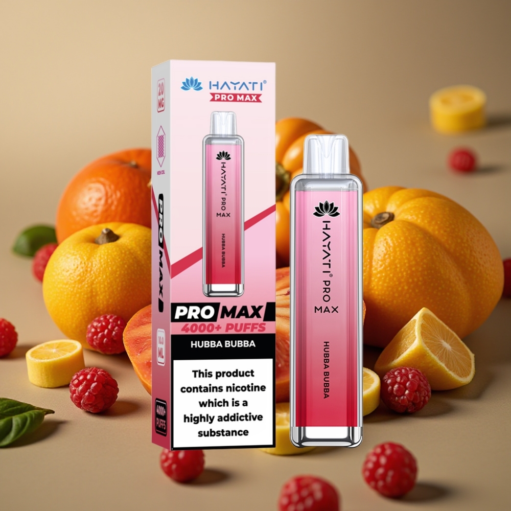 Hayati Pro Max 4000 Puff Ricaricabile con LED e Sapore Hubba Bubba