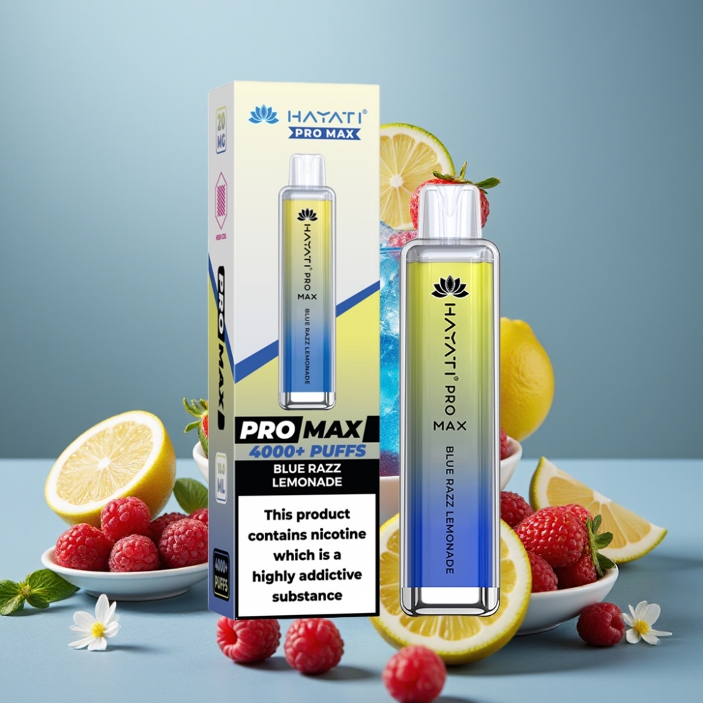 Hayati Pro Max 4000 Puff Ricaricabile con LED e Sapore Limonata Mirtillo Blu