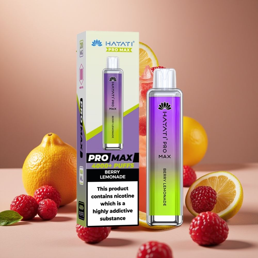 Hayati Pro Max 4000 Puff Ricaricabile con LED e Sapore Limonata ai Frutti di Bosco