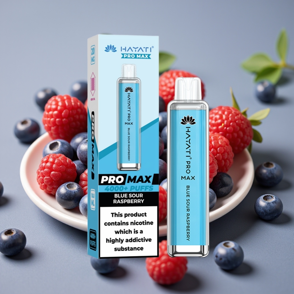 Hayati Pro Max 4000 Puff Ricaricabile con Lampada LED e Sapore Lampone Blu Acido
