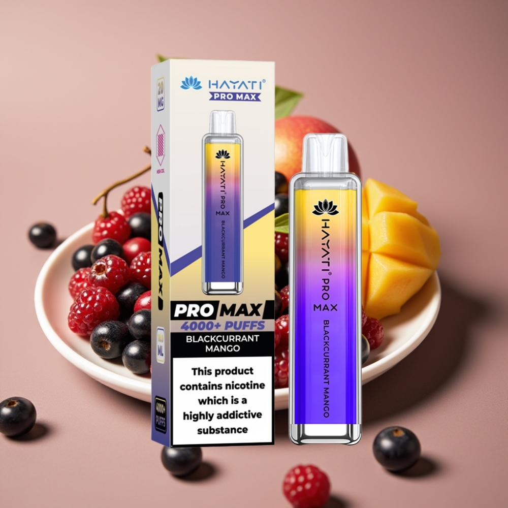 Hayati Pro Max 4000 Puff Ricaricabile con Mirtillo Nero Mango e LED Crystal