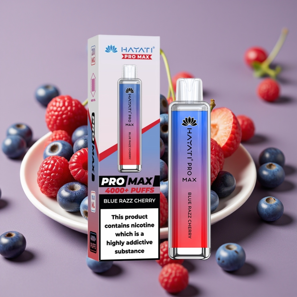 Hayati Pro Max 4000 Puff Ricaricabile con Sapore Mirtillo Ciliegia e LED
