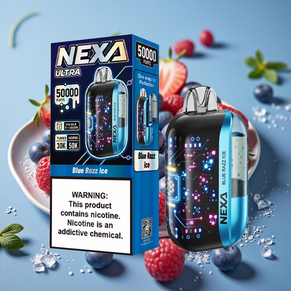 NEXA Ultra 50K Disposable Vape 20ml Blu Lampone Ghiaccio 800mah Tipo-C Schermo 3D