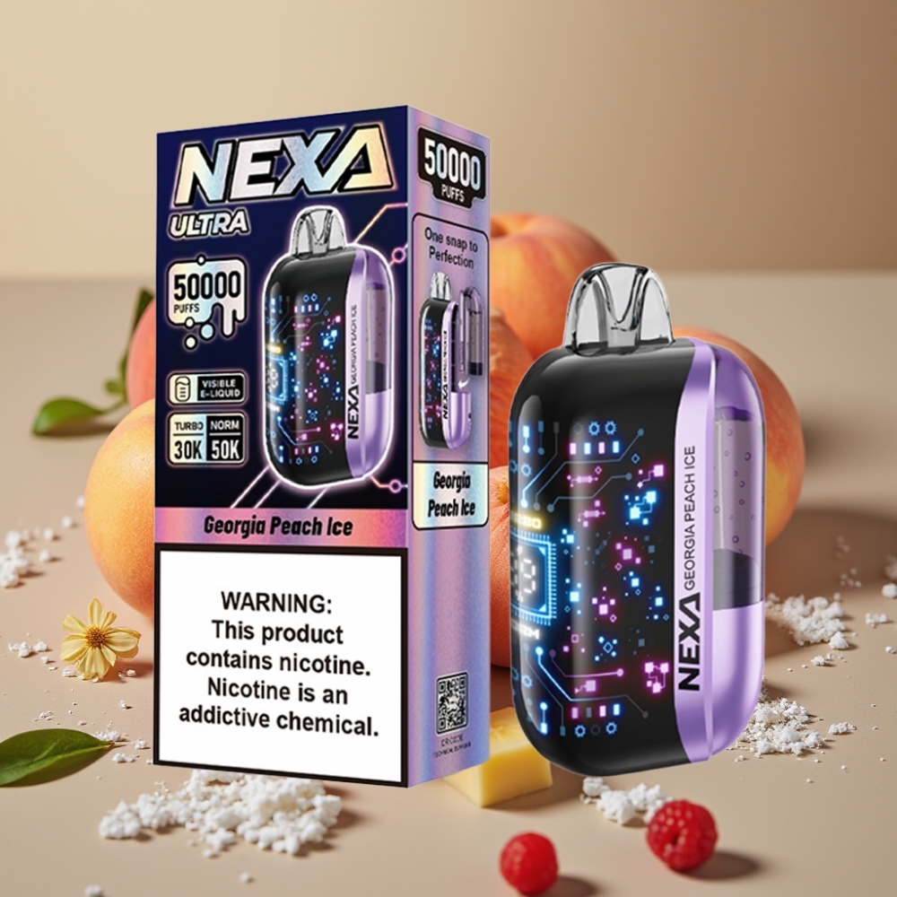 NEXA Ultra 50K Disposable Vape Pesca della Georgia Ghiacciata 20ml 5 Display 3D