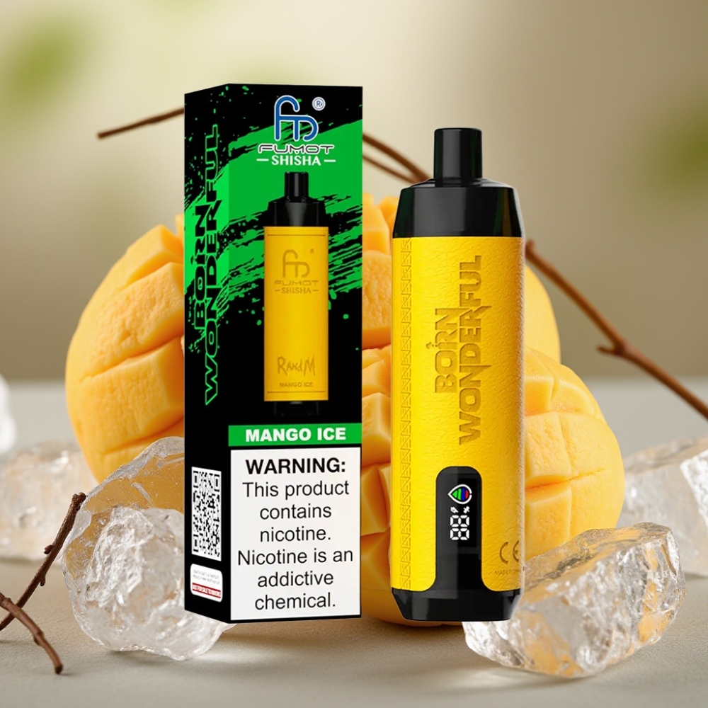 RandM Fumot Shisha 10000 Puff Vapo Disposable Mango Ghiaccio LED Tipo-C