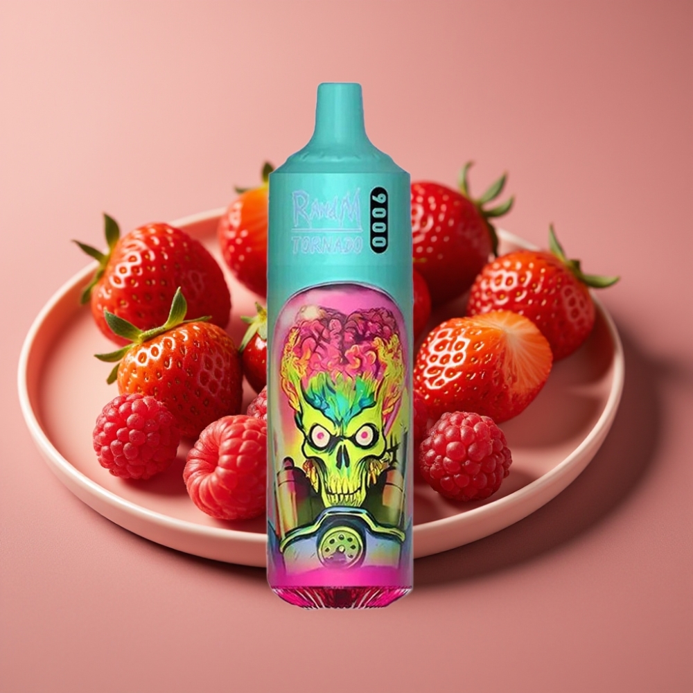 RandM Tornado 9000 Puff Disposable Vape Fragola Lampone con Display RGB e Batteria Ricaricabile