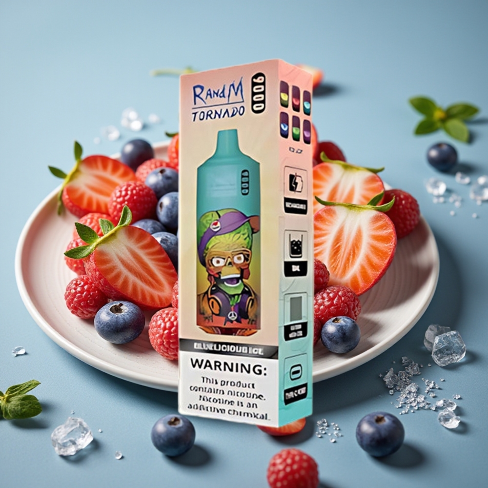 RandM Tornado 9000 Puff Ricaricabile 18mL Mesh Coil Display RGB BluGhiaccio