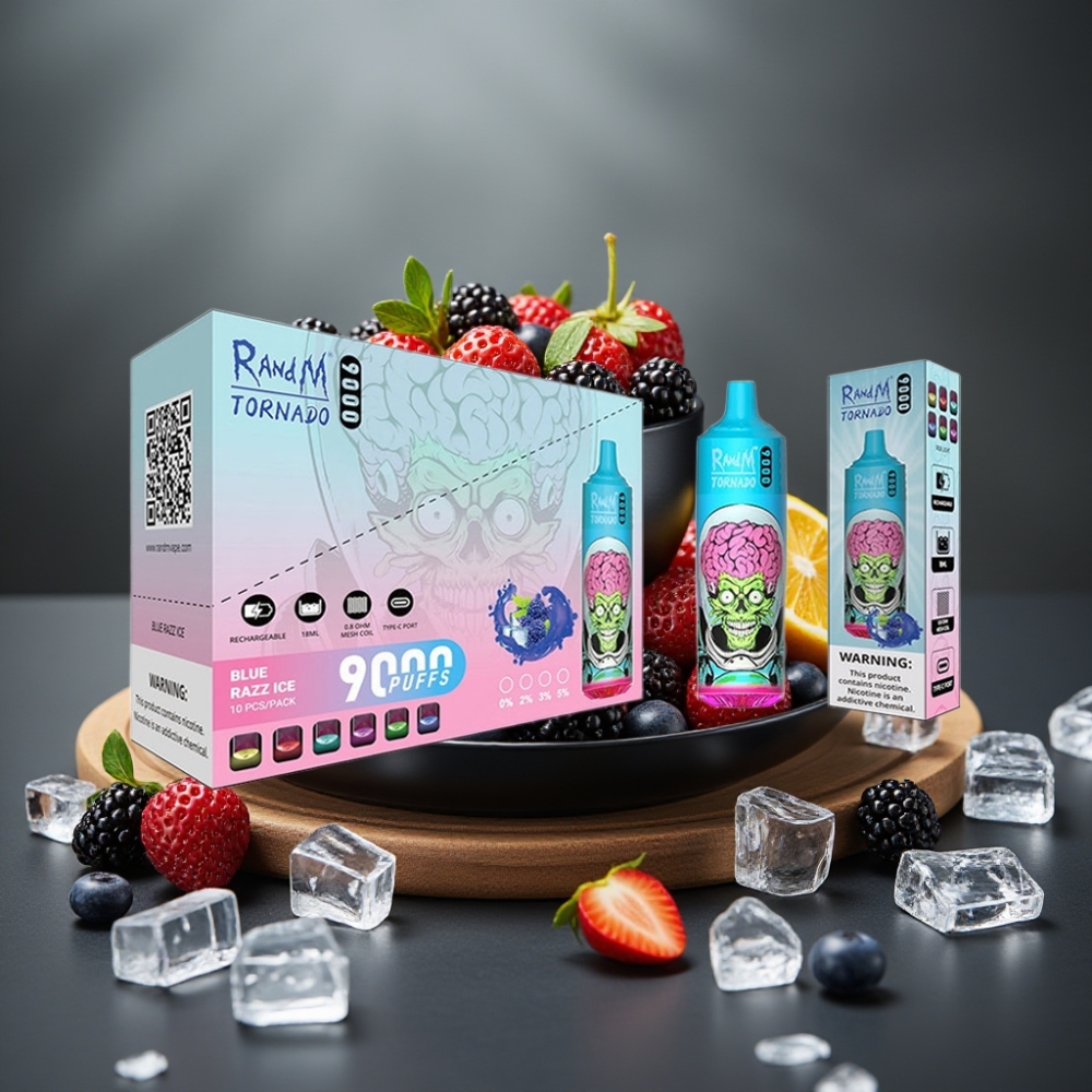 RandM Tornado 9000 Puff Ricaricabile 850 mAh Display RGB 18 mL Drago Nero Ghiaccio Mesh Coil
