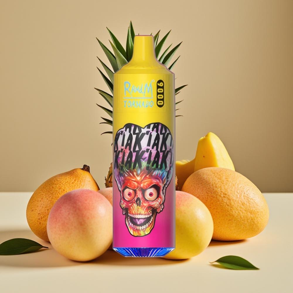 RandM Tornado 9000 Puffs Ricaricabile 850 mAh Display RGB Gusto Pesca Mango Ananas