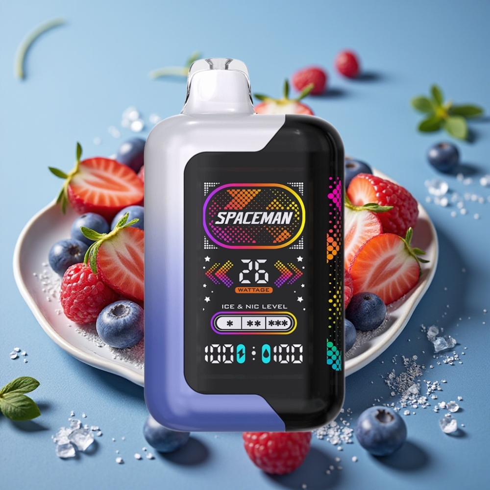 SMOK SPACEMAN SP40000 Zero Nic 20ml 40000 Tiri Ricaricabile con Schermo LED e Luci Arcobaleno - Ghiaccio Mirtillo Blu