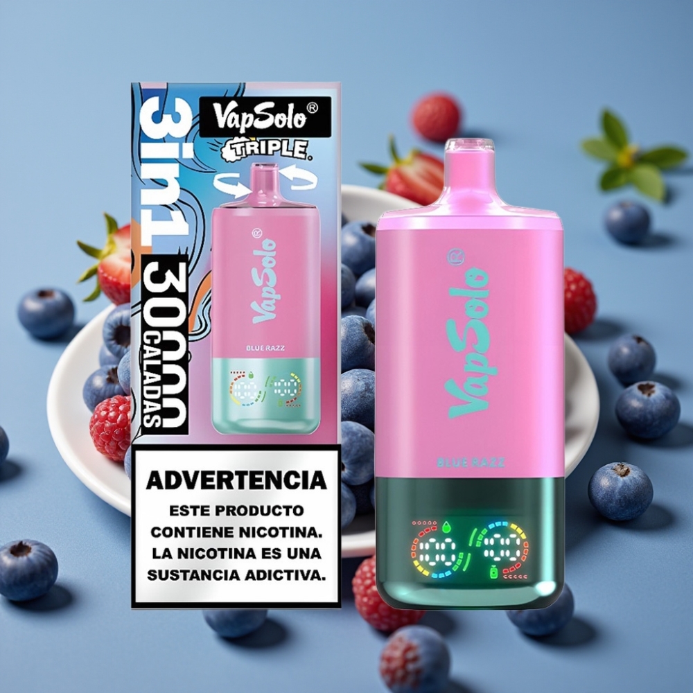 VapSolo Triple 30000 Puff Disposable Menta Blu con 3 Serbatoi e Tipo-C