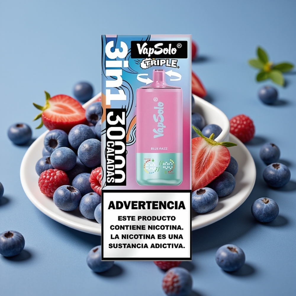 VapSolo Triple 30000 Puff Disposable Menta Blu con 3 Serbatoi e Tipo-C