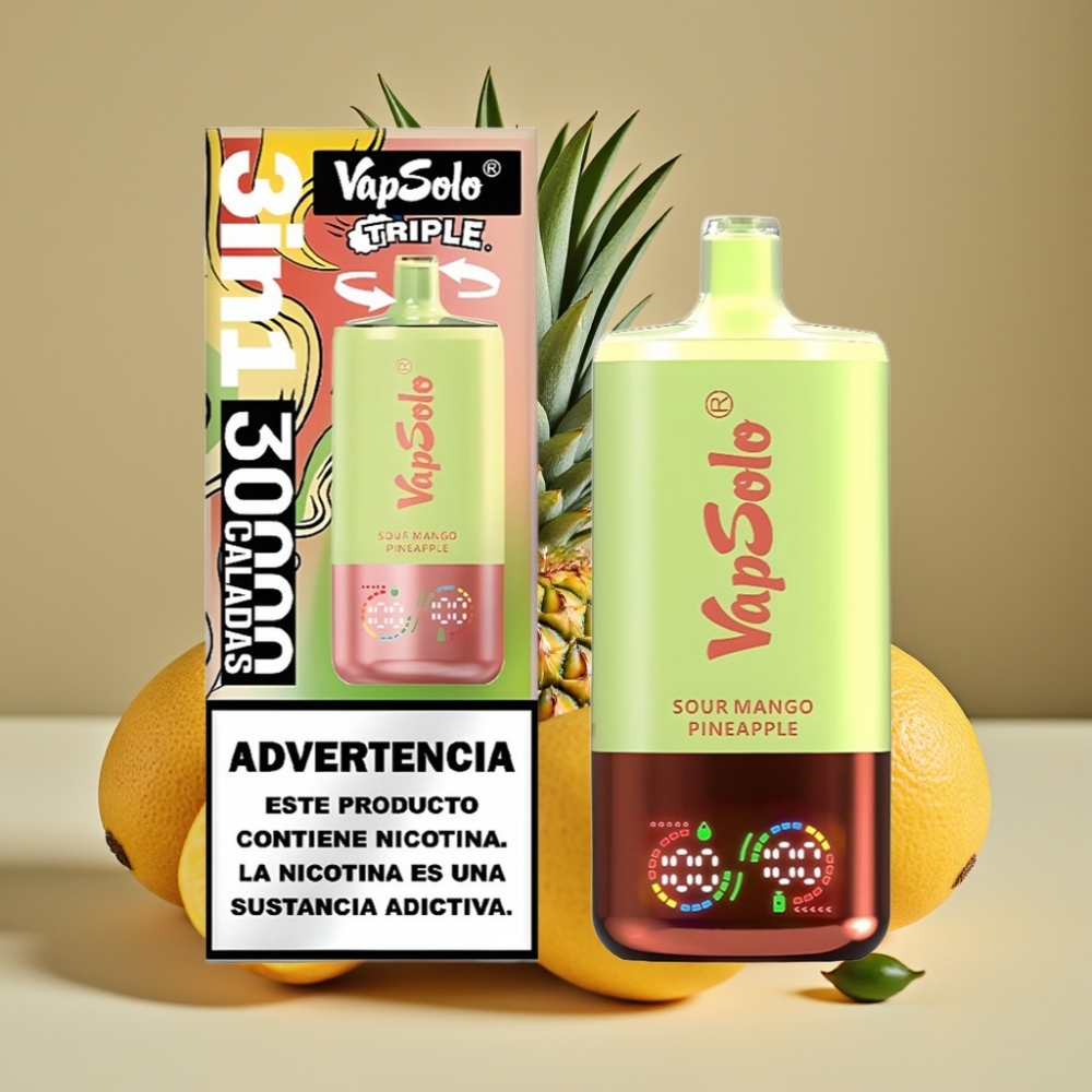 VapSolo Triple 30000 Puff Dispositivo Ricaricabile Type-C 40ml Mango Ananas Aspro