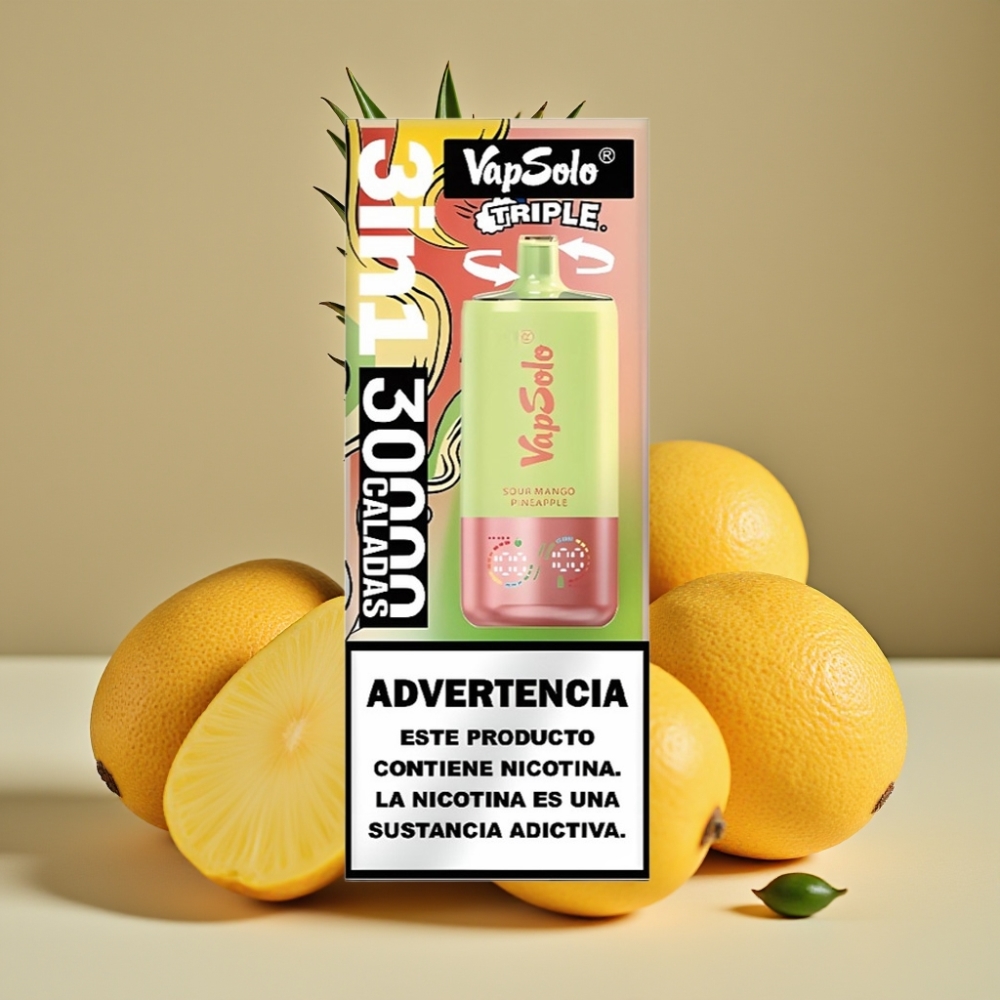 VapSolo Triple 30000 Puff Dispositivo Ricaricabile Type-C 40ml Mango Ananas Aspro