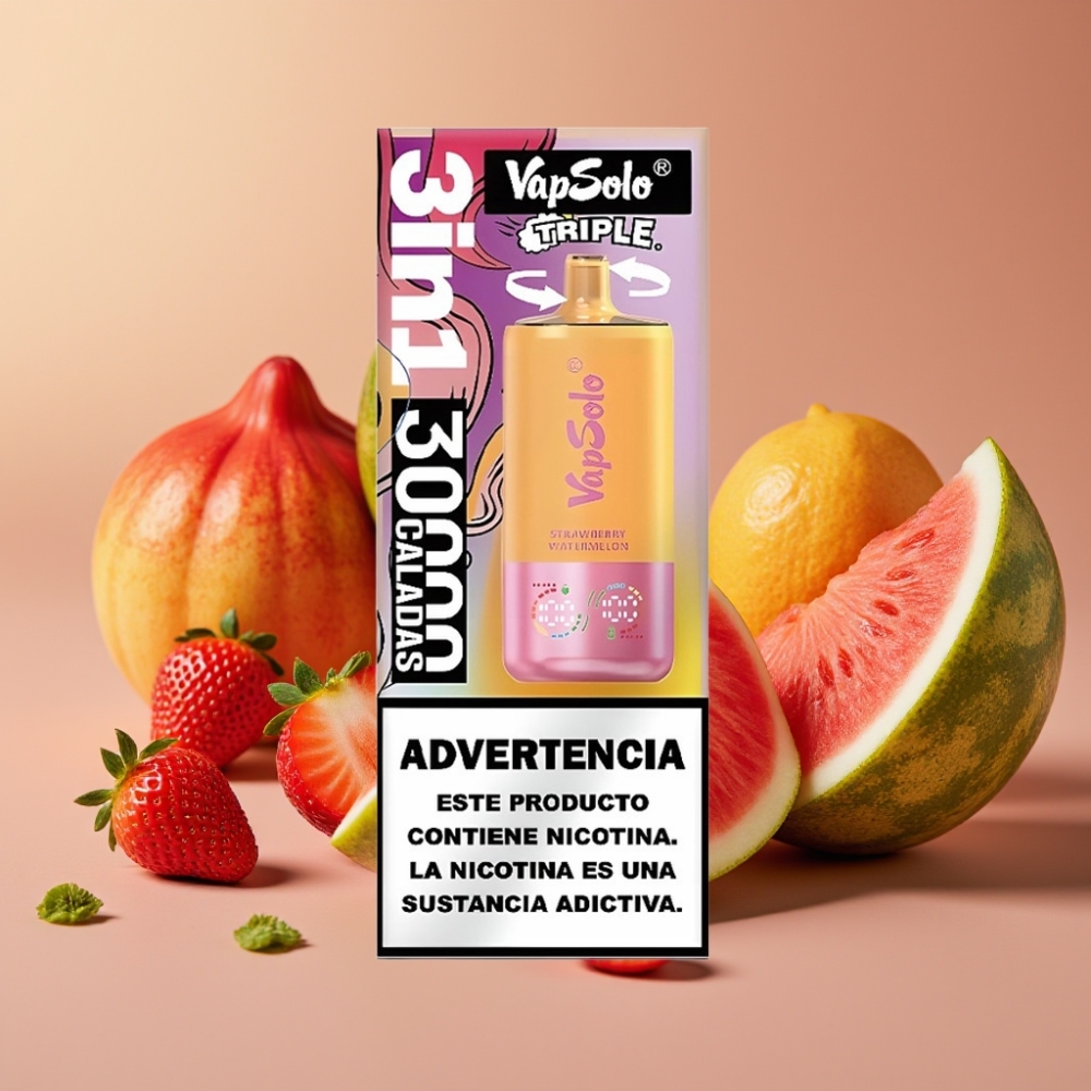VapSolo Triple 30000 Puff Fragola Anguria  Limone Pesca Dispositivo Monouso