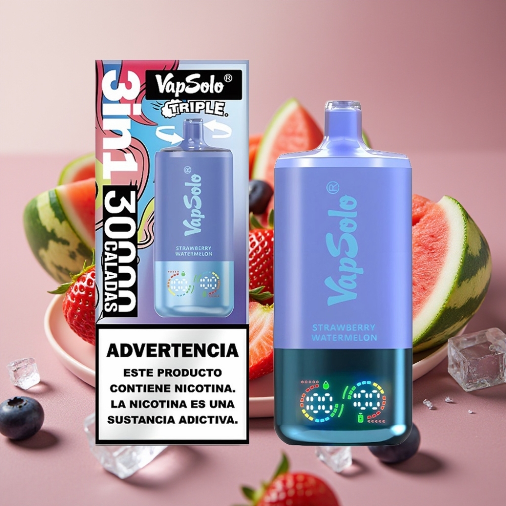 VapSolo Triple 30000 Puff Fragola Anguria  Mirtillo Ghiaccio 40ml Type-C