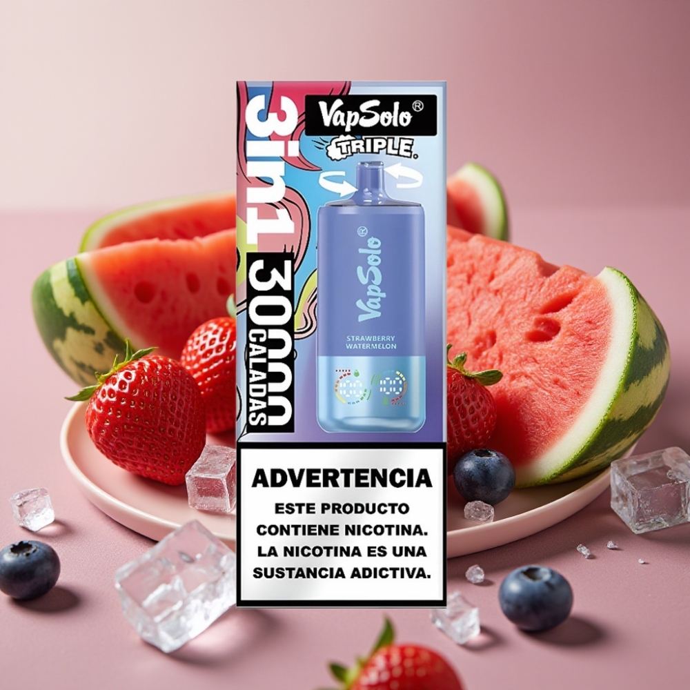 VapSolo Triple 30000 Puff Fragola Anguria  Mirtillo Ghiaccio 40ml Type-C