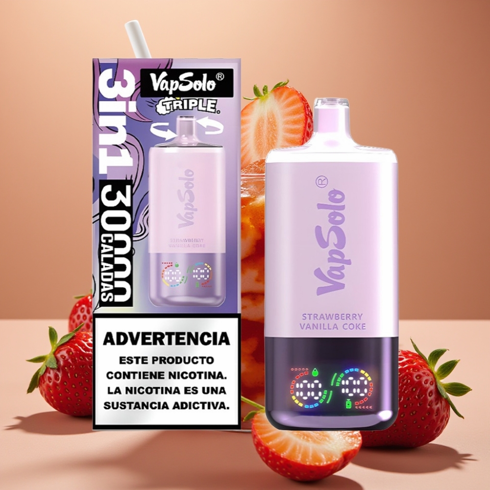 VapSolo Triple 30000 Puff Fragola Vaniglia Coca 40ml Tipo-C 20mg/50mg