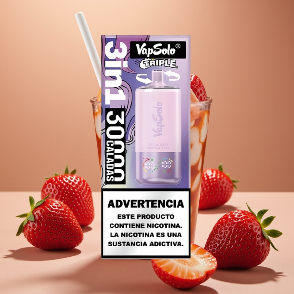 VapSolo Triple 30000 Puff Fragola Vaniglia Coca 40ml Tipo-C 20mg/50mg