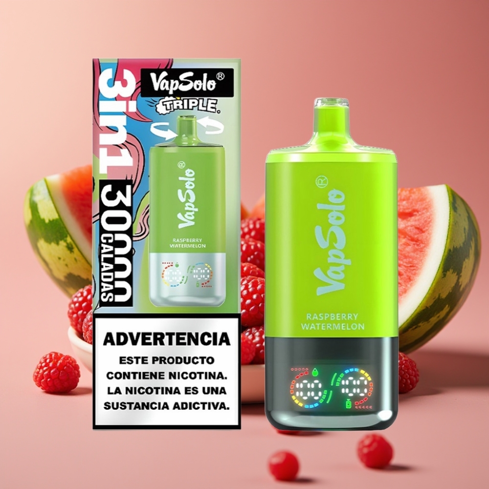 VapSolo Triple 30000 Puff Lampone Anguria 40ml Tipo-C 20mg/50mg distributor Italy