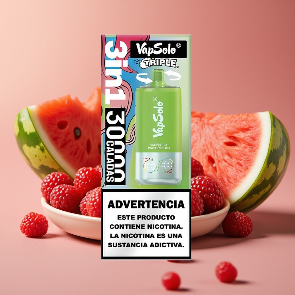 VapSolo Triple 30000 Puff Lampone Anguria 40ml Tipo-C 20mg/50mg distributor Italy