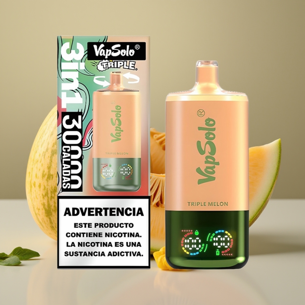 VapSolo Triple 30000 Puff Melone Triplo Disposable con Serbatoio 3 e Tipo-C