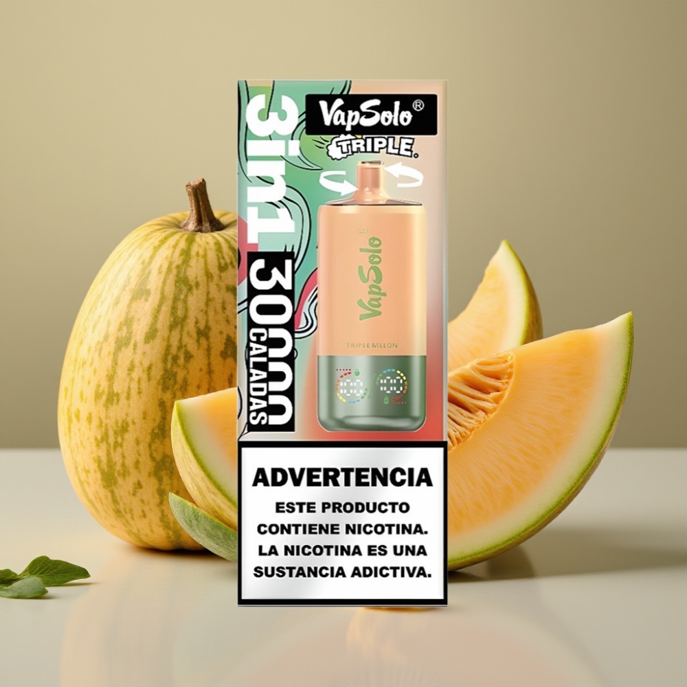VapSolo Triple 30000 Puff Melone Triplo Disposable con Serbatoio 3 e Tipo-C