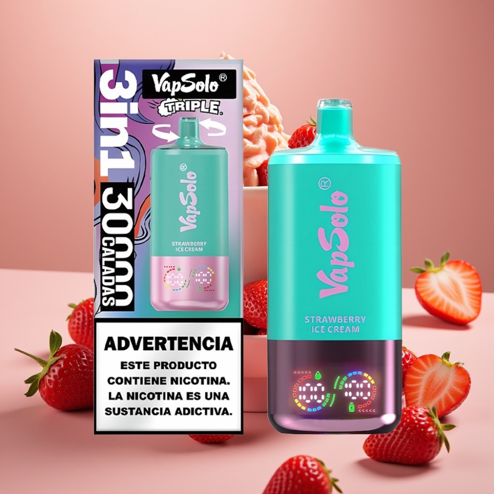 VapSolo Triple 30000 Puffs Fragola Crema Gelato 40ml Tipo-C distributor Italy
