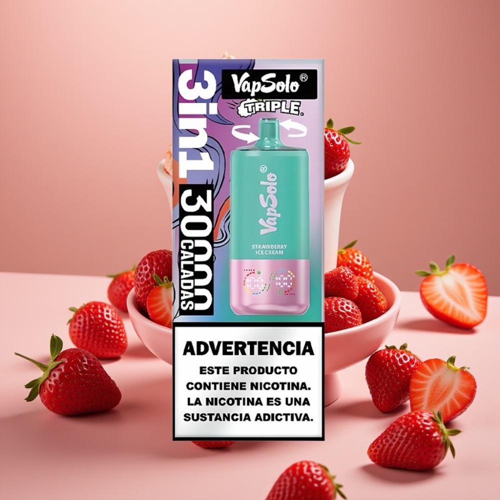 VapSolo Triple 30000 Puffs Fragola Crema Gelato 40ml Tipo-C distributor Italy