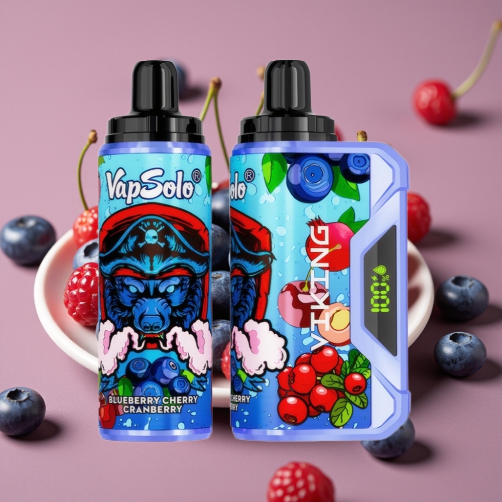 VapSolo VIKING 12000 Puff Mirtillo Ciliegia Mirtillo Rosso Display LED Tipo-C
