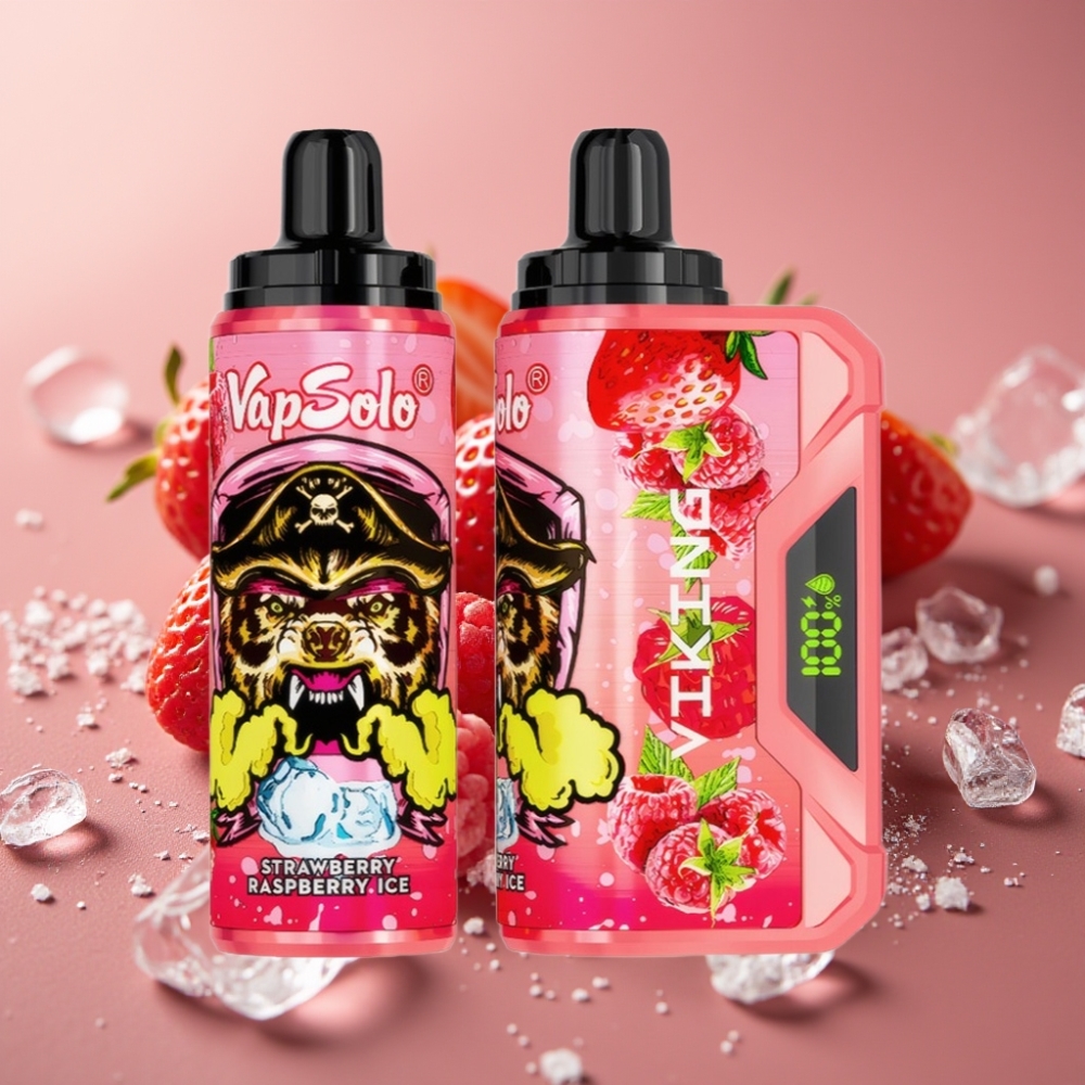 VapSolo VIKING 12000 Puff Sigaro Disposabile Fragola Lampone Ghiaccio 22ml Tipo-C