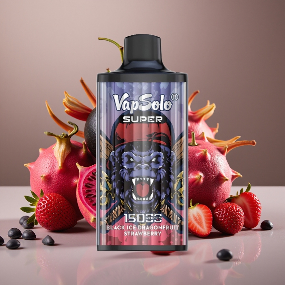 Vapsolo Super 15000 Puffs Ghiaccio Nero Frutto del Drago Fragola 40ml Mesh Type-C