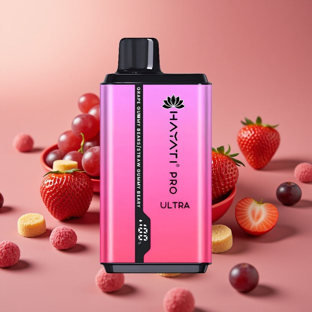 Hayati Pro Ultra 15000 Puff Sigaretta Elettronica Usa e Getta con 850mAh e 24ml di Liquido, Sapore Gummy Bear all'Uva e Fragola